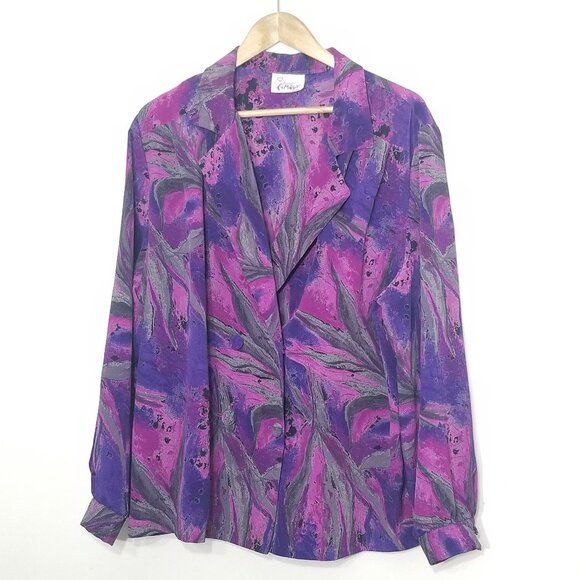 Vintage 80s/90s Blouse Blazer Long Sleeve Purple Gray Floral Vintage Button Down - Picture 5 of 16